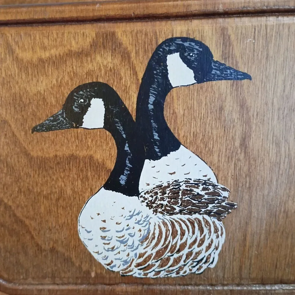 Vintage Wall Mount Mail Letter Holder Key Wood  Hand Painted Geese Countrycore